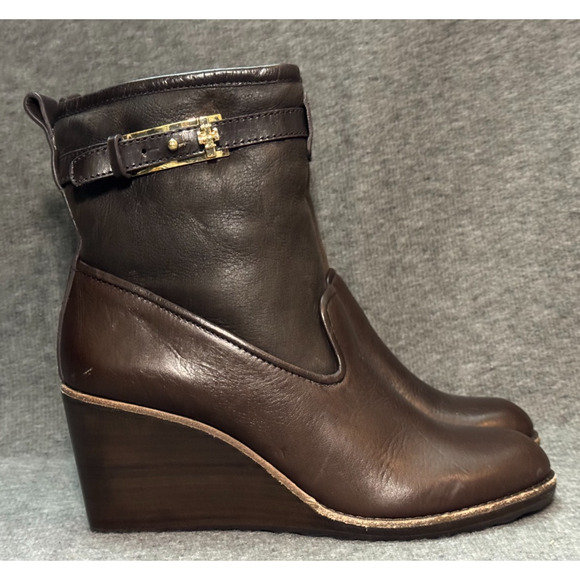 Tory Burch Primrose Boots Brown Leather Faux Fur Zip Up - Womens 8 - Picture 12 of 13